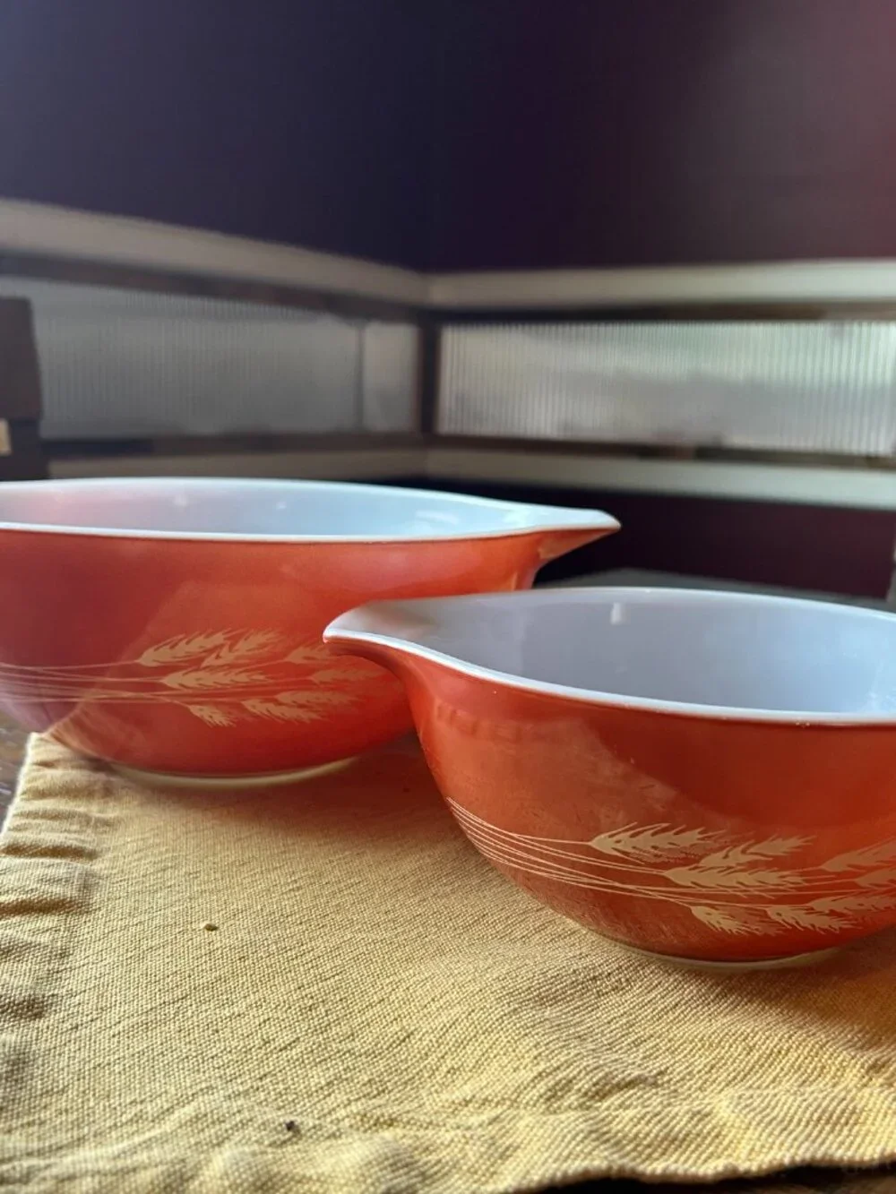 Vintage  Pyrex bowls set   Autumn  Harvest   rust  orange  color    #  444  442